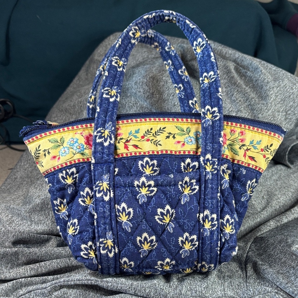 Vera Bradley MiniFloral Quilted Hand Bag - Blue and Yellow